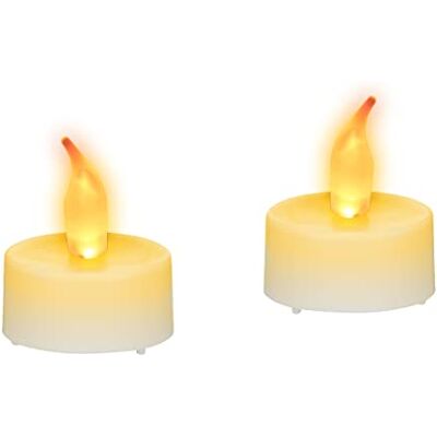 Relaxdays LED-Teelicht 2er Set, stimmungsvolle Partylichter, LED-Flackerlichter mit gelber Flamme, mit Batterien, weiß Relaxdays LED-Teelicht 2er Set, stimmungsvolle Partylichter, LED-Flackerlichter mit gelber Flamme, mit Batterien, weiß