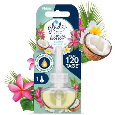 Glade electric scented oil Duftstecker Nachfüller, 1er-Pack Nachfüllpackung für elektrischen Raumduft, Langanhaltender Duft mit ätherischen Ölen, Exotic Tropical Blossoms, 1x 20 ml Glade electric scented oil Duftstecker Nachfüller, 1er-Pack Nachfüllpackung für elektrischen Raumduft, Langanhaltender Duft mit ätherischen Ölen, Exotic Tropical Blossoms, 1x 20 ml