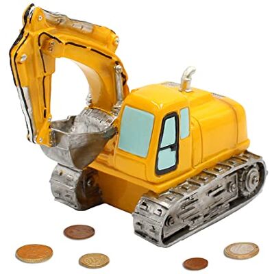 Dekohelden24 Spardose als Bagger aus Poly Sparauto Sparbüchse in gelb mit Kunststoffverschluss, Größe L/B/H: ca. 17 x 11 x 16 cm Dekohelden24 Spardose als Bagger aus Poly Sparauto Sparbüchse in gelb mit Kunststoffverschluss, Größe L/B/H: ca. 17 x 11 x 16 cm