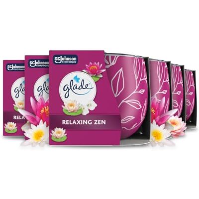 Glade Duftkerze mit Dekorfolie, Relaxing Zen, bis zu 22 Stunden Brenndauer, 6er Pack (6 x 108 g) Glade Duftkerze mit Dekorfolie, Relaxing Zen, bis zu 22 Stunden Brenndauer, 6er Pack (6 x 108 g)