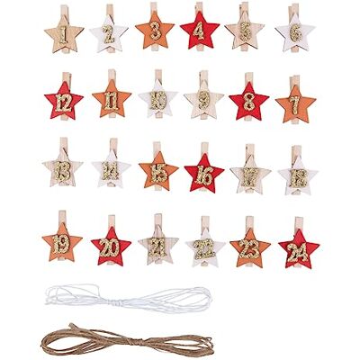 Rayher Adventskalenderzahlen Holz, Holz-Klammern mit Stern, 4 x 4,8 cm, Zahlen für Adventskalender 1-24, Stern auf Klammer, mit Kordel, 46719000 Rayher Adventskalenderzahlen Holz, Holz-Klammern mit Stern, 4 x 4,8 cm, Zahlen für Adventskalender 1-24, Stern auf Klammer, mit Kordel, 46719000