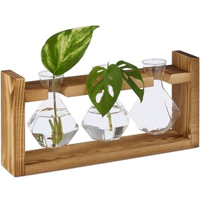RELAXDAYS Holzständer Geometrisches Glasvasen-Set 3 - Dekor RELAXDAYS Holzständer Geometrisches Glasvasen-Set 3 - Dekor