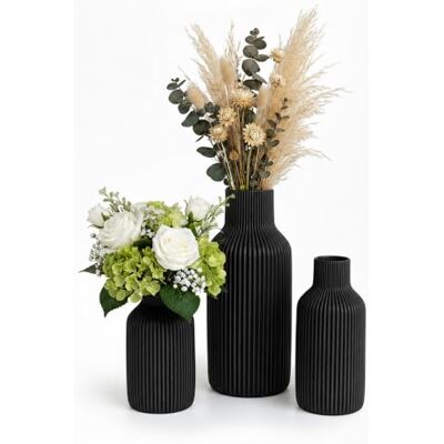 Relaxdays Vasen 3er Set, Blumenvasen, 3 versch. Größen, schwarz Frisch- & Trockenblumen, Dekovase Keramik, Tischdeko Relaxdays Vasen 3er Set, Blumenvasen, 3 versch. Größen, schwarz Frisch- & Trockenblumen, Dekovase Keramik, Tischdeko