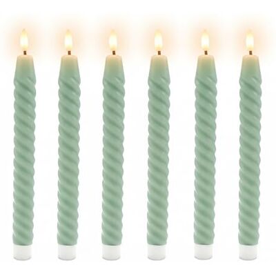 Relaxdays LED Stabkerzen, 6er Set, HxD: 25 x 2 cm, flackernde Flamme, Echtwachs, gedreht, flammenlose Kerzen, Salbei Relaxdays LED Stabkerzen, 6er Set, HxD: 25 x 2 cm, flackernde Flamme, Echtwachs, gedreht, flammenlose Kerzen, Salbei