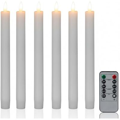 Relaxdays LED Stabkerzen, 6er Set, mit Fernbedienung, Timer & flackernder Flamme, Echtwachs, flammenlose Kerzen, weiß Relaxdays LED Stabkerzen, 6er Set, mit Fernbedienung, Timer & flackernder Flamme, Echtwachs, flammenlose Kerzen, weiß