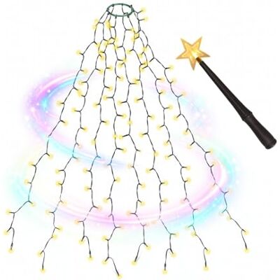 SALCAR 1,5m Weihnachtsbaum Lichterkette mit Ring und 8 Girlanden, mit Zauberstab Fernbedienung, 200er LED Christbaumbeleuchtung für 90cm bis 150cm Tannenbaum, Warmweiß SALCAR 1,5m Weihnachtsbaum Lichterkette mit Ring und 8 Girlanden, mit Zauberstab Fernbedienung, 200er LED Christbaumbeleuchtung für 90cm bis 150cm Tannenbaum, Warmweiß