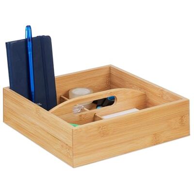 Relaxdays Bambus Organizer mit Griff, 4 Fächer, HxBxT: 6,5 x 25 x 25 cm, Aufbewahrungsbox für Büro, Bad & Küche, natur Relaxdays Bambus Organizer mit Griff, 4 Fächer, HxBxT: 6,5 x 25 x 25 cm, Aufbewahrungsbox für Büro, Bad & Küche, natur