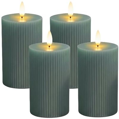 Relaxdays LED Kerzen, 4er Set, HxD: 13 x 7,5 cm, flackernde Flamme, Echtwachs, Rillen, flammenlose Blockkerzen, Khaki Relaxdays LED Kerzen, 4er Set, HxD: 13 x 7,5 cm, flackernde Flamme, Echtwachs, Rillen, flammenlose Blockkerzen, Khaki