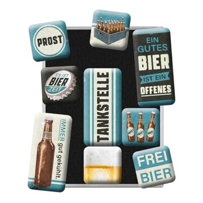 ART Retro Kühlschrank-Magnete, 9 Stück, Tankstelle Bier – Geschenk-Idee für Bier-Fans, Magnetset für Magnettafel, Vintage Design ART Retro Kühlschrank-Magnete, 9 Stück, Tankstelle Bier – Geschenk-Idee für Bier-Fans, Magnetset für Magnettafel, Vintage Design