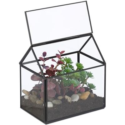 Relaxdays Pflanzenterrarium, Glas & Kupfer, 15x15x10 cm, Deko Glashaus Kakteen & Moos, Glaskasten Fensterbank, schwarz Relaxdays Pflanzenterrarium, Glas & Kupfer, 15x15x10 cm, Deko Glashaus Kakteen & Moos, Glaskasten Fensterbank, schwarz