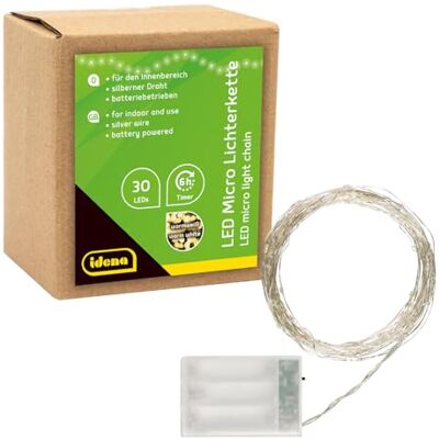 Idena 31824 LED Micro Lichterkette mit 30 LEDs in Warmweiß, 6 Stunden Timer Funktion, batteriebetrieben, ca. 3,2 m lang, Deko für Innen, zum Basteln, als Party Deko, Weihnachtsdeko, zur Hochzeit Idena 31824 LED Micro Lichterkette mit 30 LEDs in Warmweiß, 6 Stunden Timer Funktion, batteriebetrieben, ca. 3,2 m lang, Deko für Innen, zum Basteln, als Party Deko, Weihnachtsdeko, zur Hochzeit