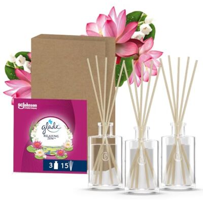 Glade Raumduft, 3 Glas-Flakons & 15 Duftstäbchen Langanhaltender Lufterfrischer mit ätherischen Ölen, Bis zu 5 Wochen Frische, Relaxing Zen Duft, 3x 50 ml Glasflakons Glade Raumduft, 3 Glas-Flakons & 15 Duftstäbchen Langanhaltender Lufterfrischer mit ätherischen Ölen, Bis zu 5 Wochen Frische, Relaxing Zen Duft, 3x 50 ml Glasflakons