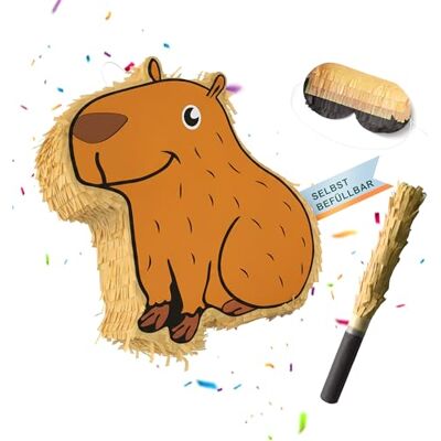 Relaxdays Pinata Set, 3tlg., Capybara-Form, zum Aufhängen, Kinder, Mädchen & Jungs, mit Stab & Maske, unbefüllt, braun Relaxdays Pinata Set, 3tlg., Capybara-Form, zum Aufhängen, Kinder, Mädchen & Jungs, mit Stab & Maske, unbefüllt, braun