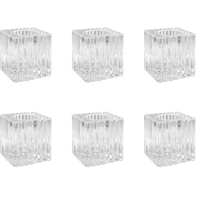 Cereria Di Giorgio Set mit 6 quadratischen Teelichthaltern aus transparentem Glas mit geriffelter Oberfläche 4 x 4 x 4 cm Cereria Di Giorgio Set mit 6 quadratischen Teelichthaltern aus transparentem Glas mit geriffelter Oberfläche 4 x 4 x 4 cm