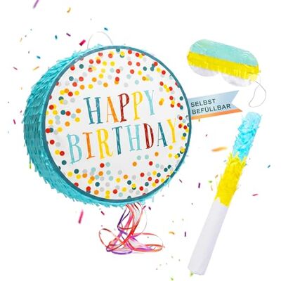 Relaxdays Pinata Geburtstag, mit Stab & Maske, Partypinata Kinder, Geburtstagspinata, zum Befüllen, DxT: 40x9 cm, bunt Relaxdays Pinata Geburtstag, mit Stab & Maske, Partypinata Kinder, Geburtstagspinata, zum Befüllen, DxT: 40x9 cm, bunt