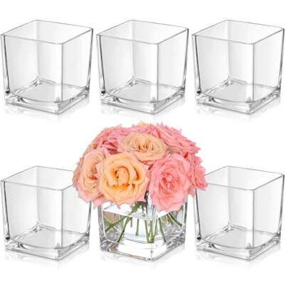 KEYWING Quadratische Glasvasen, 10,2 x 10,2 x 10,2 cm, klare Blumenvasen für Tafelaufsätze, quadratische Glasvase, Kerzenhalter für Hochzeit, Party, Heimbüro, Dekoration, 6 Stück KEYWING Quadratische Glasvasen, 10,2 x 10,2 x 10,2 cm, klare Blumenvasen für Tafelaufsätze, quadratische Glasvase, Kerzenhalter für Hochzeit, Party, Heimbüro, Dekoration, 6 Stück