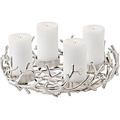 EDZARD Adventskranz Porus, Durchmesser 42 cm, Geweih-Design, Aluminium vernickelt silberfarben, für Kerzen Durchmesser 8 cm, ideal für die Teelichtkerze Cornelius von EDZARD Adventskranz Porus, Durchmesser 42 cm, Geweih-Design, Aluminium vernickelt silberfarben, für Kerzen Durchmesser 8 cm, ideal für die Teelichtkerze Cornelius von
