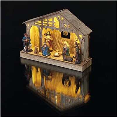 EMOS Weihnachtskrippe mit handbemalten Figuren, Weihnachtsdekoration mit 5 LEDs, warmweißes Licht, batteriebetrieben (3x AA), IP20 Innenbereich, 6/18h Timer-Funktion, 10000 h Lebensdauer EMOS Weihnachtskrippe mit handbemalten Figuren, Weihnachtsdekoration mit 5 LEDs, warmweißes Licht, batteriebetrieben (3x AA), IP20 Innenbereich, 6/18h Timer-Funktion, 10000 h Lebensdauer