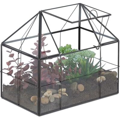 Relaxdays Pflanzenterrarium, Glas & Kupfer, 21x23x14 cm, Deko Glashaus Kakteen & Moos, Glaskasten Fensterbank, schwarz Relaxdays Pflanzenterrarium, Glas & Kupfer, 21x23x14 cm, Deko Glashaus Kakteen & Moos, Glaskasten Fensterbank, schwarz