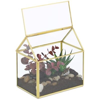 Relaxdays Pflanzenterrarium, Glas & Kupfer, HBT: 15x15x10 cm, Deko Glashaus Kakteen & Moos, Glaskasten Fensterbank, gold Relaxdays Pflanzenterrarium, Glas & Kupfer, HBT: 15x15x10 cm, Deko Glashaus Kakteen & Moos, Glaskasten Fensterbank, gold