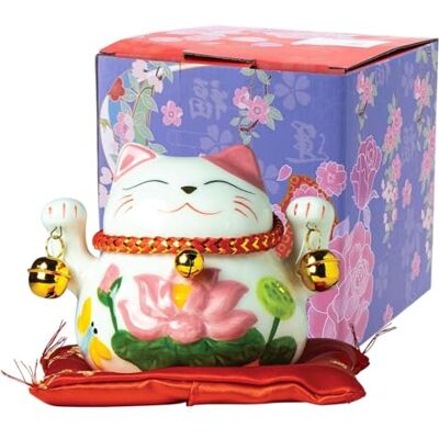 JADE TEMPLE Maneki Neko Winkekatze Weiß-Pink, klein, Spardose, japanische Glücksbringer Katze, asiatisches Deko-Objekt, Porzellan, 10cm Höhe, 12cm Durchmesser, mit Kissen, 1 Stück in Geschenkbox JADE TEMPLE Maneki Neko Winkekatze Weiß-Pink, klein, Spardose, japanische Glücksbringer Katze, asiatisches Deko-Objekt, Porzellan, 10cm Höhe, 12cm Durchmesser, mit Kissen, 1 Stück in Geschenkbox