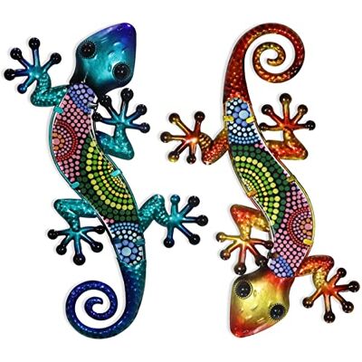 HONGLAND Metall-Gecko-Wandkunst, 2 Stück, 38,1 cm, Eidechse, Outdoor-Dekoration, hängende Glasskulptur, Dekoration für Garten, Zaun, Zuhause HONGLAND Metall-Gecko-Wandkunst, 2 Stück, 38,1 cm, Eidechse, Outdoor-Dekoration, hängende Glasskulptur, Dekoration für Garten, Zaun, Zuhause