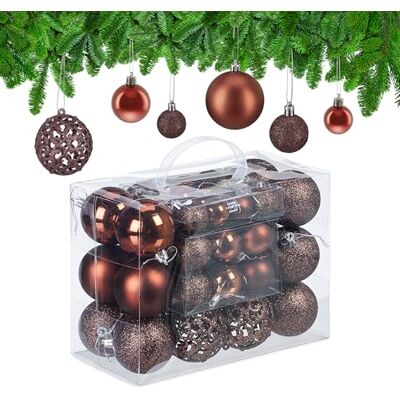 Relaxdays Weihnachtskugeln 50er Set, glitzernde, Matte & glänzende Christbaumkugeln, Kunststoff, ∅ 3, 4 & 6 cm, braun Relaxdays Weihnachtskugeln 50er Set, glitzernde, Matte & glänzende Christbaumkugeln, Kunststoff, ∅ 3, 4 & 6 cm, braun