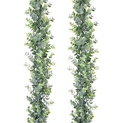 DearHouse Künstliche Eukalyptus-Girlande, 2 Stück, künstliche Ranken, hängende Eukalyptusblätter, grüne Girlande für Hochzeitshintergrund, Bogen, Wanddekoration, UV-geschützt, für drinnen und draußen DearHouse Künstliche Eukalyptus-Girlande, 2 Stück, künstliche Ranken, hängende Eukalyptusblätter, grüne Girlande für Hochzeitshintergrund, Bogen, Wanddekoration, UV-geschützt, für drinnen und draußen