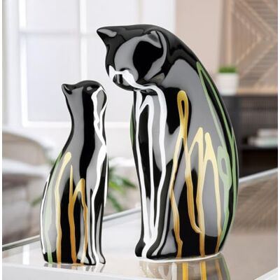 GILDE Keramik Katzenfigur Set, 2-teilig, glasiert, schwarz, 22 cm hoch, 14 cm breit, 8 cm tief GILDE Keramik Katzenfigur Set, 2-teilig, glasiert, schwarz, 22 cm hoch, 14 cm breit, 8 cm tief