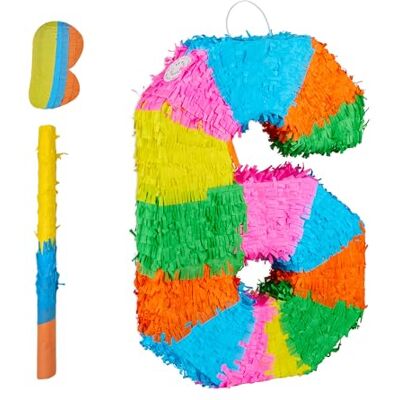 Relaxdays Pinata Zahl 6, Regenbogenpinata Geburtstag, HBT: 50,5 x 35,5 x 7,5 cm, Partypinata Kinder, zum Befüllen, bunt Relaxdays Pinata Zahl 6, Regenbogenpinata Geburtstag, HBT: 50,5 x 35,5 x 7,5 cm, Partypinata Kinder, zum Befüllen, bunt