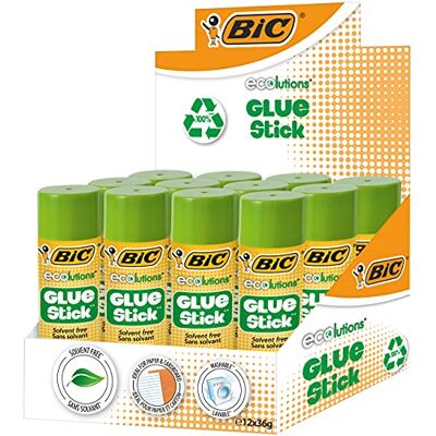 BIC ECOlutions Klebestift 36 g – Lösungsmittelfrei, Auswaschbar, 100 % Recyceltes Material, Für Papier & Karton, 12er Box BIC ECOlutions Klebestift 36 g – Lösungsmittelfrei, Auswaschbar, 100 % Recyceltes Material, Für Papier & Karton, 12er Box