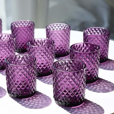 Woho 12 x Violette Votivkerzenhalter, Glas-Teelichthalter für Vintage-Halloween-Party-Dekoration, Teelichthalter für Hochzeit, Verlobung, Tischdekoration Woho 12 x Violette Votivkerzenhalter, Glas-Teelichthalter für Vintage-Halloween-Party-Dekoration, Teelichthalter für Hochzeit, Verlobung, Tischdekoration