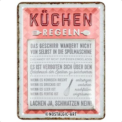 ART Retro Blechschild, 15 x 20 cm, Küchen-Regeln – Geschenk-Idee für die Küche, aus Metall, Vintage Design mit Spruch, Blechschilder Sprüche ART Retro Blechschild, 15 x 20 cm, Küchen-Regeln – Geschenk-Idee für die Küche, aus Metall, Vintage Design mit Spruch, Blechschilder Sprüche