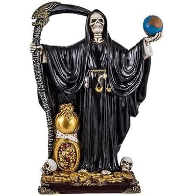 DRW Figur Santa Muerte, weiß, mit Geld, Macht und Gerechtigkeit, aus Kunstharz, handbemalt, 30 cm DRW Figur Santa Muerte, weiß, mit Geld, Macht und Gerechtigkeit, aus Kunstharz, handbemalt, 30 cm