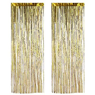 Relaxdays Partyvorhänge 2er Set, Partydeko für Geburstag & Hochzeit, Metallic, Fadenvorhang Glitzer, 100 x 250 cm, gold Relaxdays Partyvorhänge 2er Set, Partydeko für Geburstag & Hochzeit, Metallic, Fadenvorhang Glitzer, 100 x 250 cm, gold