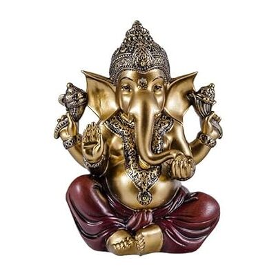 DRW Figur Ganesha sitzend, Hindernisentferner, Patron der Kunst, Wissenschaft und Herr des Überflusses, goldfarben, aus Kunstharz, handbemalt, 15 cm DRW Figur Ganesha sitzend, Hindernisentferner, Patron der Kunst, Wissenschaft und Herr des Überflusses, goldfarben, aus Kunstharz, handbemalt, 15 cm