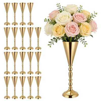 VEVOR 20 Stk. Hochzeitsvasen Tafelaufsatz Blumenvasen für Hochzeit 43 cm Hoch, Metall Tafelaufsatz Vasen mit Blumenständern, Trompete Vase Tischdeko für Hochzeiten Party Jubiläumsfeier Zeremonie, Gold VEVOR 20 Stk. Hochzeitsvasen Tafelaufsatz Blumenvasen für Hochzeit 43 cm Hoch, Metall Tafelaufsatz Vasen mit Blumenständern, Trompete Vase Tischdeko für Hochzeiten Party Jubiläumsfeier Zeremonie, Gold