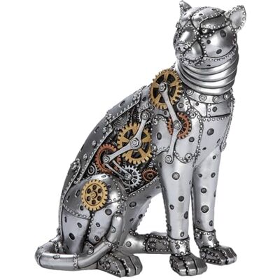 GILDE Steampunk Leopard Figur aus Kunstharz silberfarben Zahnradmotiv Höhe 25cm x Breite 19cm GILDE Steampunk Leopard Figur aus Kunstharz silberfarben Zahnradmotiv Höhe 25cm x Breite 19cm