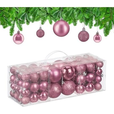 Relaxdays Weihnachtskugeln im 76er Set, Kunststoff, glitzernde, Matte, glänzende Baumkugeln, Christbaumschmuck, rosa Relaxdays Weihnachtskugeln im 76er Set, Kunststoff, glitzernde, Matte, glänzende Baumkugeln, Christbaumschmuck, rosa