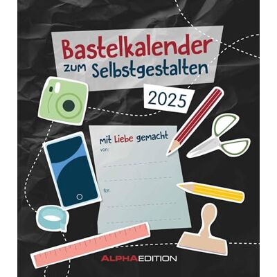 Alpha Do-it Yourself schwarz 2025, 21x24cm, Bastelkalender mit Seiten aus hochwertigem Bastelkarton, gestaltbares Titelblatt mit Jahreszahl, internationales Kalendarium Alpha Do-it Yourself schwarz 2025, 21x24cm, Bastelkalender mit Seiten aus hochwertigem Bastelkarton, gestaltbares Titelblatt mit Jahreszahl, internationales Kalendarium