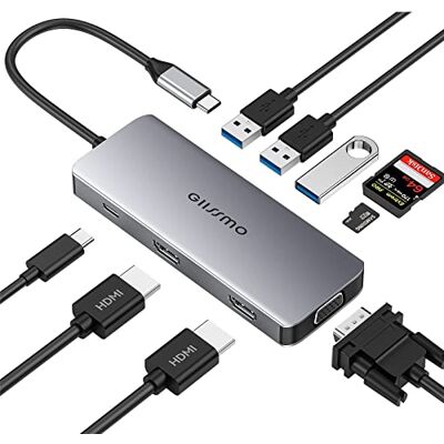GIISSMO Docking Station 2 HDMI, USB C Hub mit Dual HDMI 4K, VGA, 3 USB-A, 100W PD und TF/SD-Kartenleser, Dreifach Monitor Adapter für MacBook Pro/Air und HP Dell Lenovo Huawei Laptops GIISSMO Docking Station 2 HDMI, USB C Hub mit Dual HDMI 4K, VGA, 3 USB-A, 100W PD und TF/SD-Kartenleser, Dreifach Monitor Adapter für MacBook Pro/Air und HP Dell Lenovo Huawei Laptops