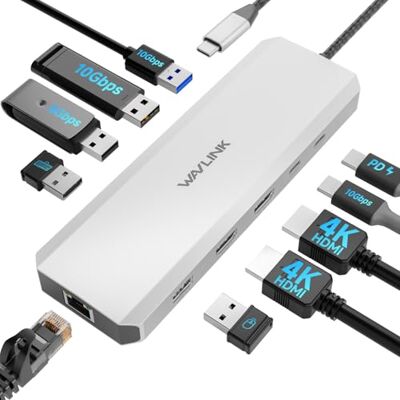 WAVLINK Laptop Docking Station, 10G USB C Hub mit Dual HDMI, 100W PD IN, 10Gbps USB-A/C 3.2, 5Gbps USB-A, USB2.0, Gigabit Ethernet für Dell/HP/Lenovo usw., nur für Windows Systerm Computer WAVLINK Laptop Docking Station, 10G USB C Hub mit Dual HDMI, 100W PD IN, 10Gbps USB-A/C 3.2, 5Gbps USB-A, USB2.0, Gigabit Ethernet für Dell/HP/Lenovo usw., nur für Windows Systerm Computer