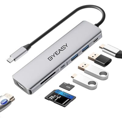 BYEASY USB C Hub, 7IN1 Docking Station, 4K HDMI, 100W PD, Typ-A/C 3.0 5Gbps, SD/TF Kartenleser, Ultra Slim Multiport Adapter für iPhone 15/16 Serie, MacBook/iPad Pro/Air, Surface, Samsung S24 usw. BYEASY USB C Hub, 7IN1 Docking Station, 4K HDMI, 100W PD, Typ-A/C 3.0 5Gbps, SD/TF Kartenleser, Ultra Slim Multiport Adapter für iPhone 15/16 Serie, MacBook/iPad Pro/Air, Surface, Samsung S24 usw.