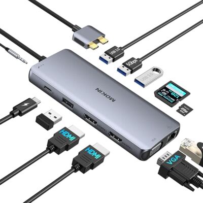 MOKiN MacBook Pro Dockingstation Doppel Monitor HDMI Adapter 12 in1 USB C Adapter für MacBook Pro Air Mac HDMI Dock Dongle Dual USB C auf Dual HDMI VGA Ethernet AUX 4USB SD TF100W PD MOKiN MacBook Pro Dockingstation Doppel Monitor HDMI Adapter 12 in1 USB C Adapter für MacBook Pro Air Mac HDMI Dock Dongle Dual USB C auf Dual HDMI VGA Ethernet AUX 4USB SD TF100W PD