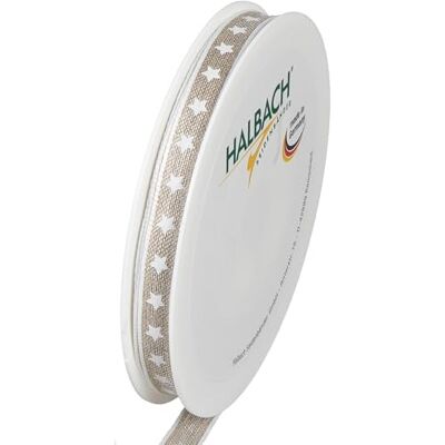 Halbach Seidenbänder Geschenkband Sterne Leinen Band mit Drahtkante und Sternen Druck für Weihnachten Farbe: natur/weiß Halbach Seidenbänder Geschenkband Sterne Leinen Band mit Drahtkante und Sternen Druck für Weihnachten Farbe: natur/weiß