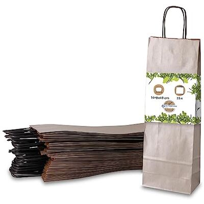GREENBOX 25 Stück Flaschentüten Geschenk Tüten mit Henkel 14x8x40cm Kraftpapier Grammatur 100 G/M2 edle Flaschen Verpackung I Weinflaschentasche I Geschenkbeutel Wein I Papiertüten silber GREENBOX 25 Stück Flaschentüten Geschenk Tüten mit Henkel 14x8x40cm Kraftpapier Grammatur 100 G/M2 edle Flaschen Verpackung I Weinflaschentasche I Geschenkbeutel Wein I Papiertüten silber