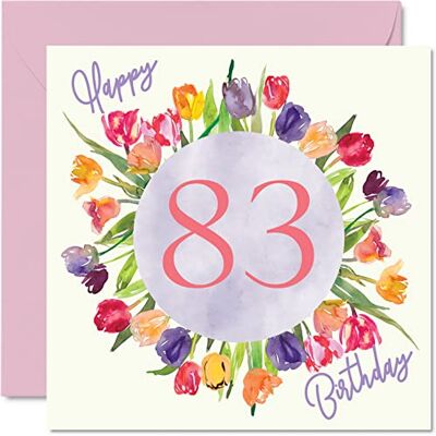Stuff4 Schöne Geburtstagskarte zum 83. Geburtstag für Frauen – Aquarell Tulpen Blumen Bouquet – Karte für Ihre Oma, Mama, Geburtstagsgeschenke, 145 mm x 145 mm, schöne florale Grußkarten Geschenk Stuff4 Schöne Geburtstagskarte zum 83. Geburtstag für Frauen – Aquarell Tulpen Blumen Bouquet – Karte für Ihre Oma, Mama, Geburtstagsgeschenke, 145 mm x 145 mm, schöne florale Grußkarten Geschenk
