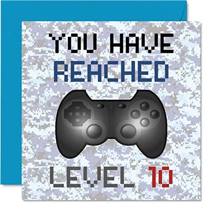 Stuff4 Geburtstagskarte zum 10. Geburtstag, Motiv: You Have Reached Level 10 – für Jungen, Kinderspiele zum 10. Geburtstag, 10. Geburtstag, Videospiel, Tochter, Sohn, Neffe, Nichte, Enkel, 145 mm x 145 mm Stuff4 Geburtstagskarte zum 10. Geburtstag, Motiv: You Have Reached Level 10 – für Jungen, Kinderspiele zum 10. Geburtstag, 10. Geburtstag, Videospiel, Tochter, Sohn, Neffe, Nichte, Enkel, 145 mm x 145 mm