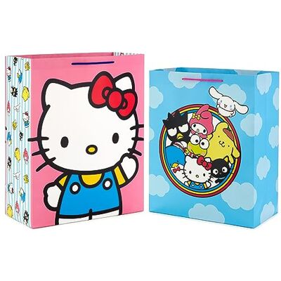 Hallmark Hello Kitty Geschenktüten-Set (2 Taschen: 1 große 33 cm, 1 XL 38,1 cm) für Geburtstage, Schulanfang, Halloween Hallmark Hello Kitty Geschenktüten-Set (2 Taschen: 1 große 33 cm, 1 XL 38,1 cm) für Geburtstage, Schulanfang, Halloween