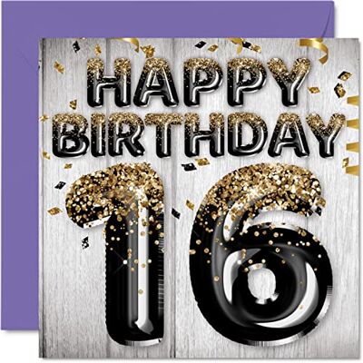Stuff4 Geburtstagskarte zum 16. Geburtstag für Jungen – schwarze und goldene Glitzerballons – Happy Karten für 16 Jahre alten Jungen Sohn Bruder Enkel Cousin 145 mm Sixzehnten Geburtstag Grußkarten Geschenk Stuff4 Geburtstagskarte zum 16. Geburtstag für Jungen – schwarze und goldene Glitzerballons – Happy Karten für 16 Jahre alten Jungen Sohn Bruder Enkel Cousin 145 mm Sixzehnten Geburtstag Grußkarten Geschenk